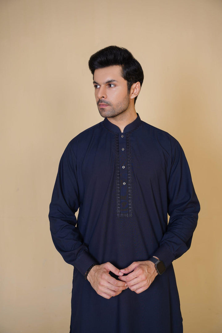 Al-Qaisar Men's Embroidered Navy Blue Shalwar Kameez AQ-10