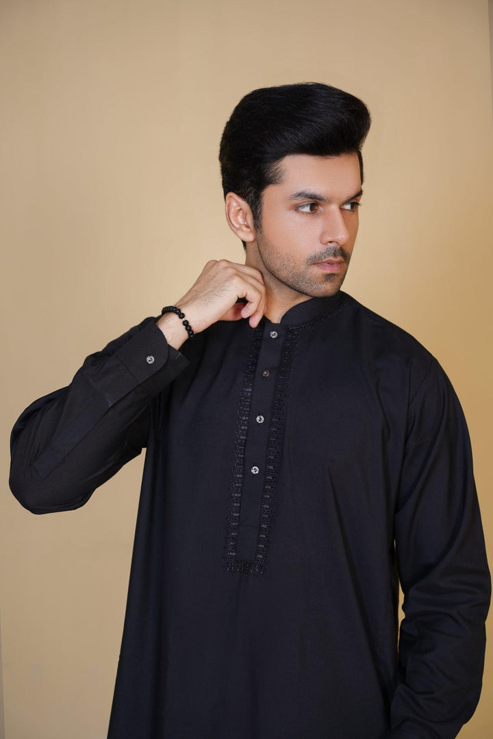 Al-Qaisar Men's Embroidered Black Shalwar Kameez AQ-11