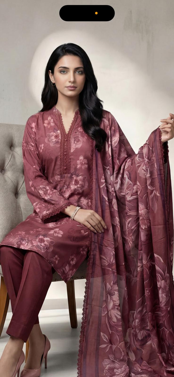 3 Piece Ready-to-Wear Winter Stitched Collection By Tawakkal Fabrics D-4696