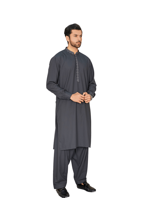 Al-Qaisar Men's Embroidered Grey Shalwar Kameez AQ-14