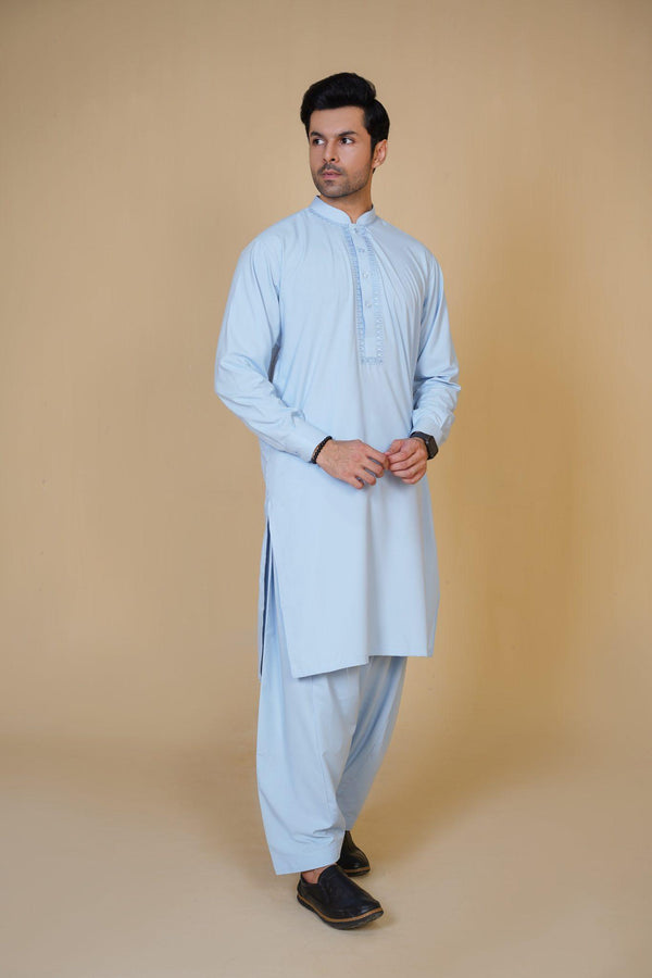 Al-Qaisar Men's Embroidered Sky Blue Shalwar Kameez AQ-25