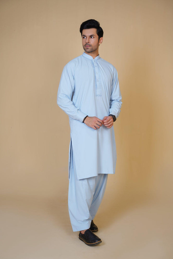 Al-Qaisar Men's Embroidered Sky Blue Shalwar Kameez AQ-25