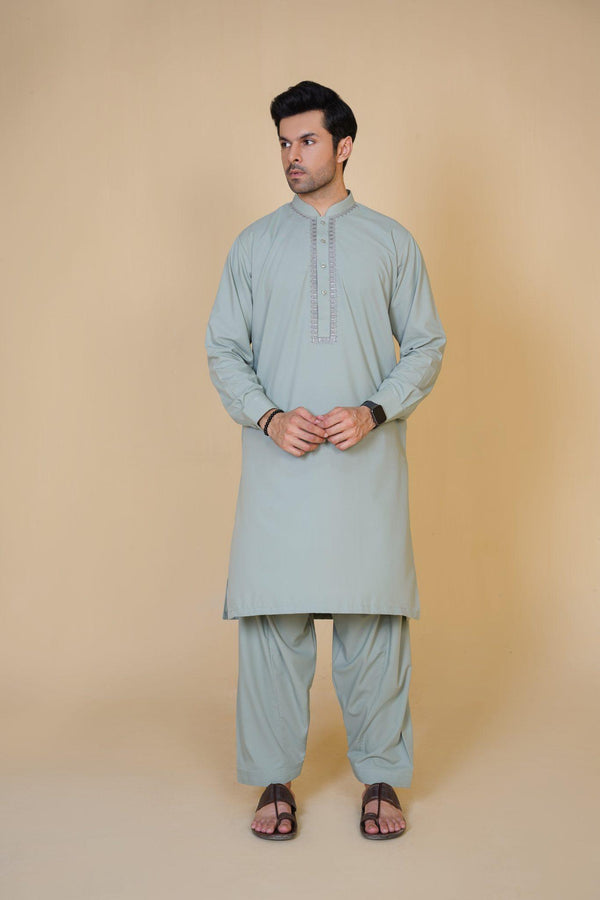 Al-Qaisar Men's Embroidered Mint Shalwar Kameez AQ-08