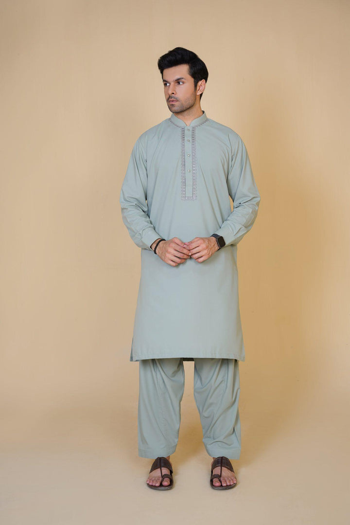 Al-Qaisar Men's Embroidered Mint Shalwar Kameez AQ-08