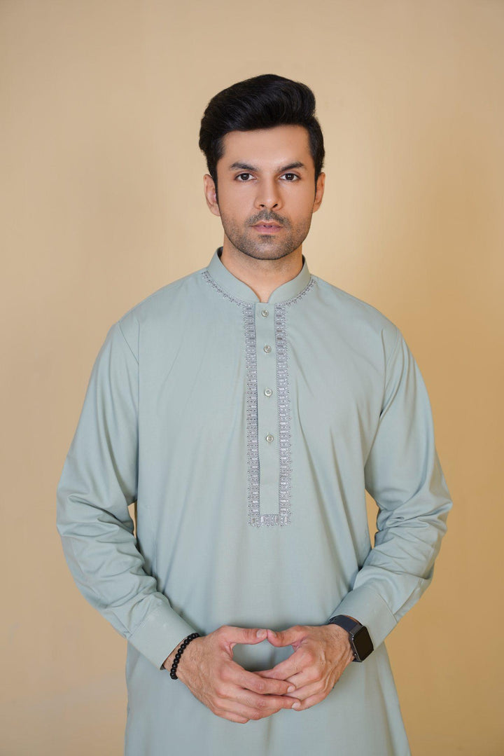Al-Qaisar Men's Embroidered Mint Shalwar Kameez AQ-08