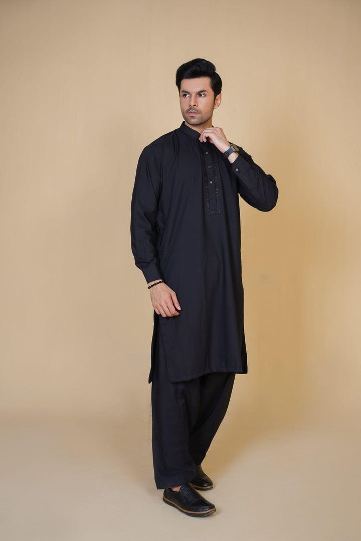 Al-Qaisar Men's Embroidered Black Shalwar Kameez AQ-11