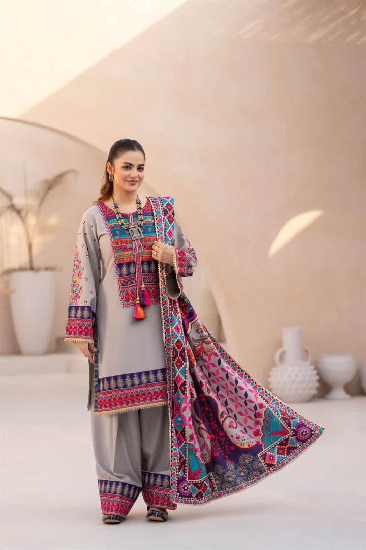 Karma Mishal Luxury Winter Collection – 3-Piece Ready-to-Wear (1539 Cloud)