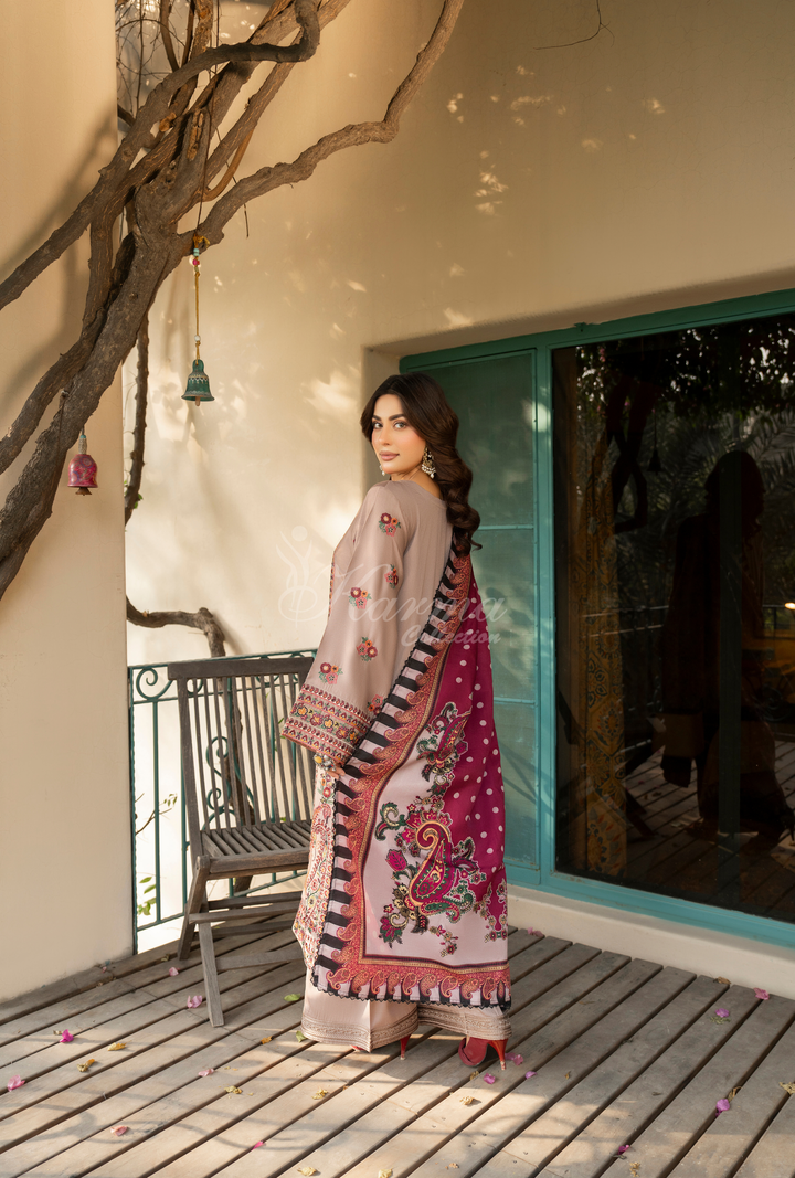 Karma Luxury Winter Collection – 3-Piece Ready-to-Wear (NUDE BROWN) -1527