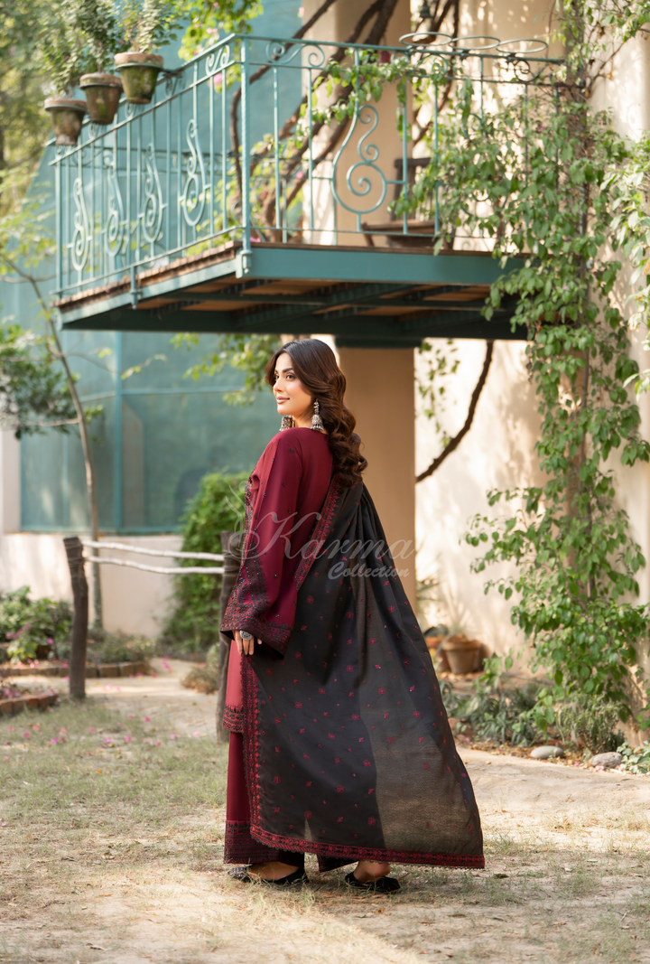 Karma Luxury Winter Collection – 3-Piece Ready-to-Wear(CRANBERRY ) -1530