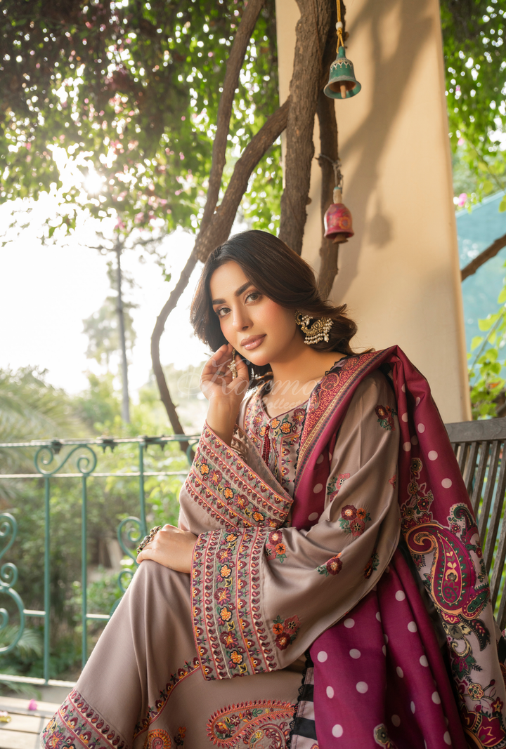 Karma Luxury Winter Collection – 3-Piece Ready-to-Wear (NUDE BROWN) -1527