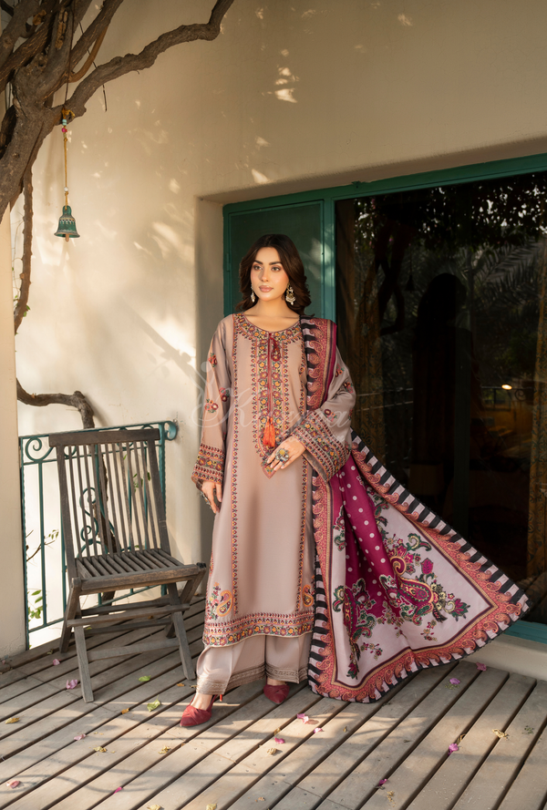 Karma Luxury Winter Collection – 3-Piece Ready-to-Wear (NUDE BROWN) -1527