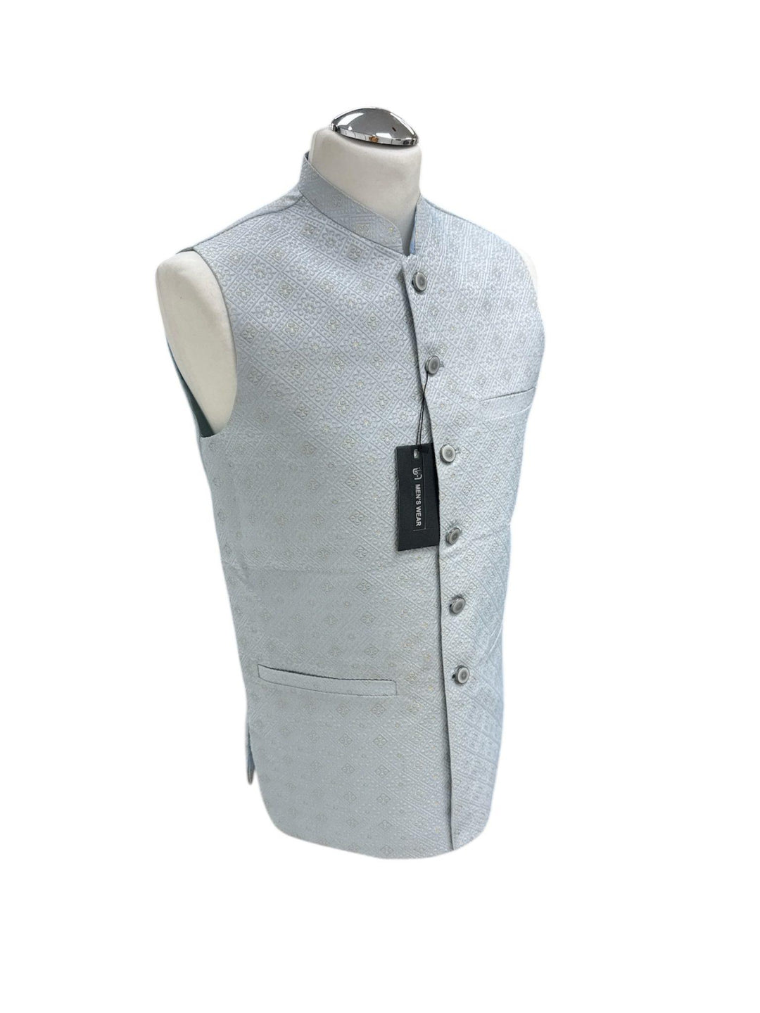 Men's Sky Blue And Gold Embroidered Waistcoat WQ-05