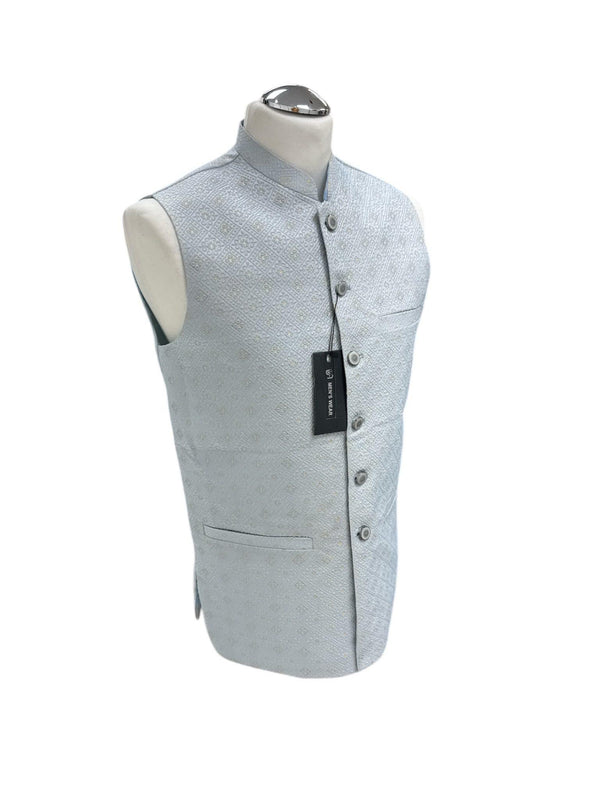 Men's Sky Blue And Gold Embroidered Waistcoat WQ-05