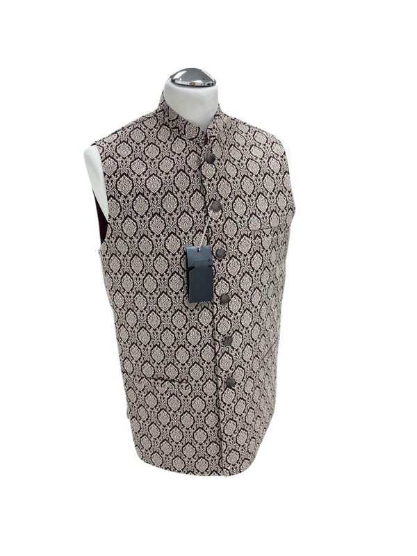 Men's Maroon&amp;White Embroidery Waistcoat WQ-19