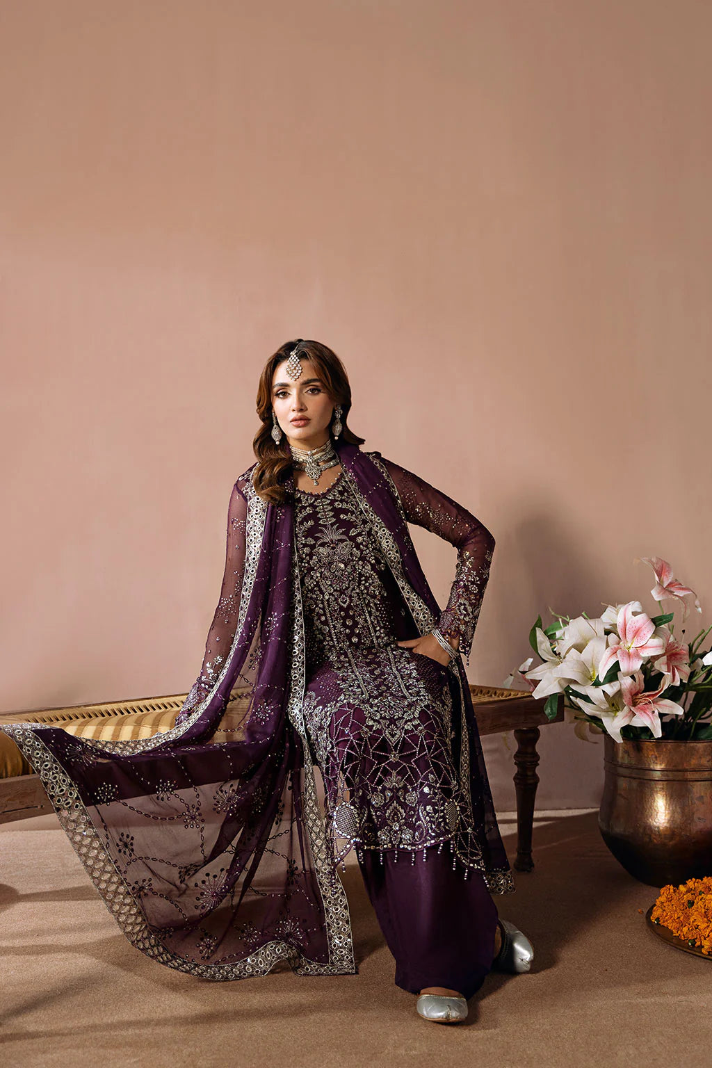 Ramsha 3-Piece Ready to Wear Dastak Luxury Chiffon Collection Vol-2 - Q-208 Purple
