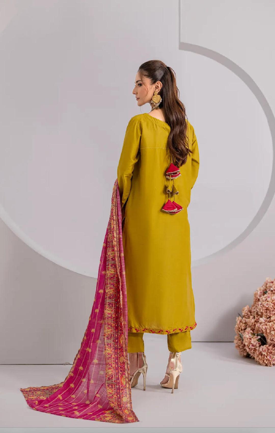 ZAHRA RUBAB 3 PIECE READYMADE CHIKAN KAARI ZR-2426 - Yellow