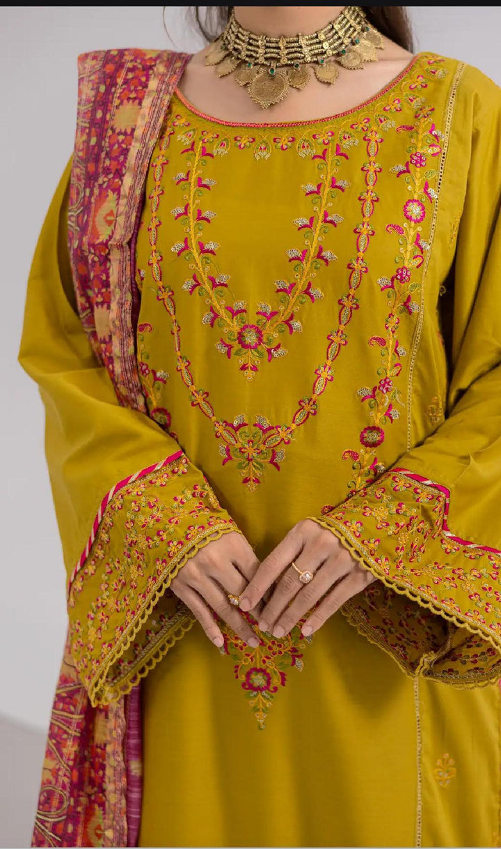ZAHRA RUBAB 3 PIECE READYMADE CHIKAN KAARI ZR-2426 - Yellow
